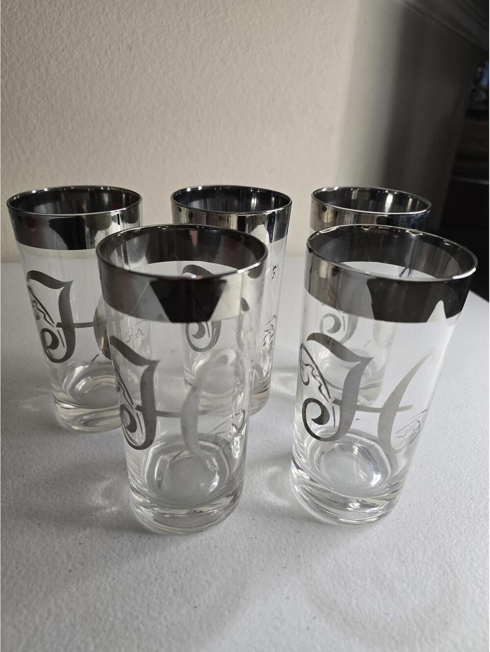 Set of 5 Vintage Glastonbury Lotus Monogram Letter H Highball glasses